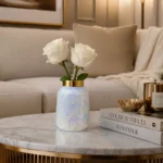 گلدان شیشه‌ای دکوراتیو رومیزی مدل برگین طرح برگ برجسته - Image 3