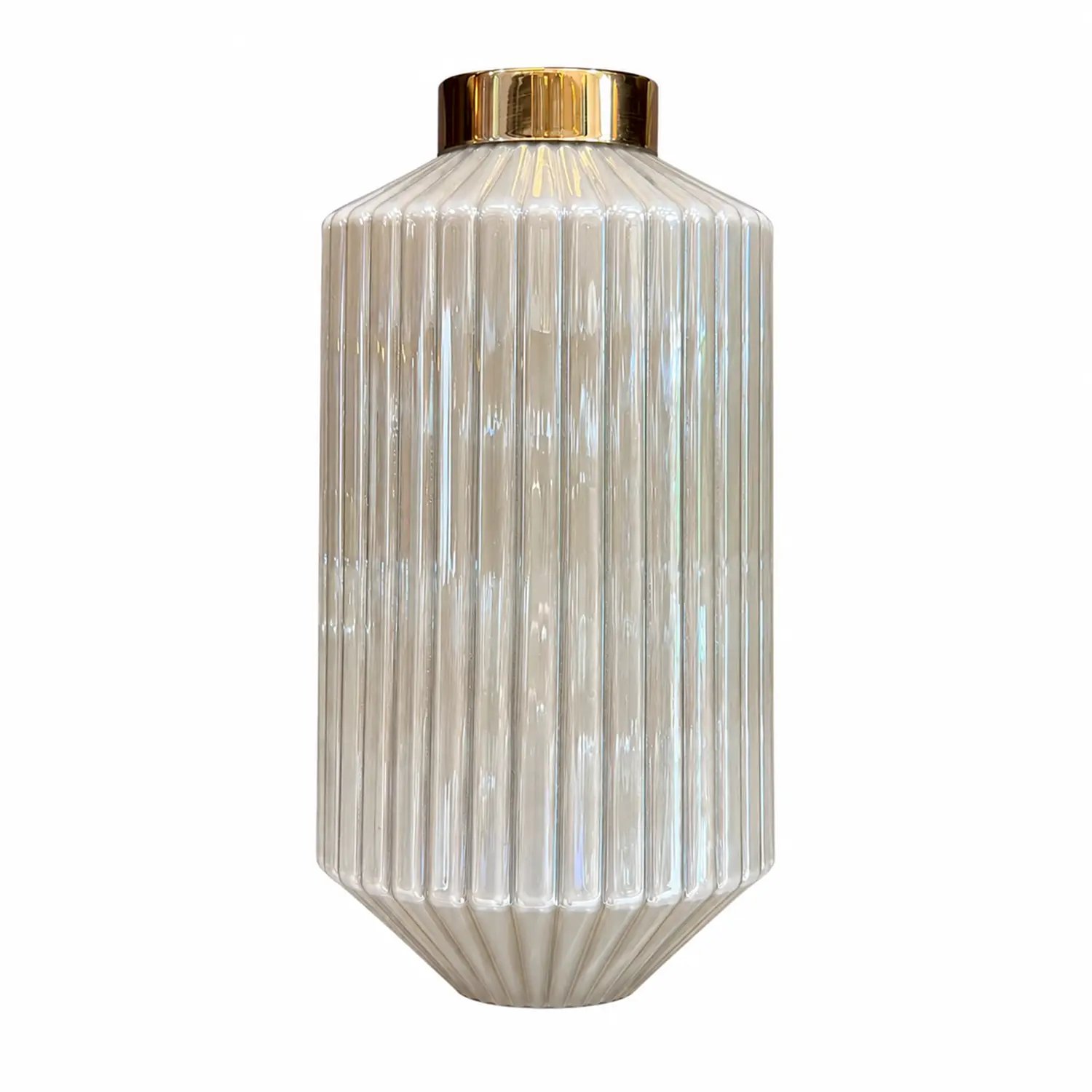 vase-parsa-greige گلدان بلوری دکوراتیو رومیزی مدل پارسا با طراحی شیاردار در دو سایز 16 و 30 سانتیمتر