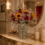 گلدان آنجل دکوراتیو سفید صدفی کرمی طلایی آبی رویال نقره‌ای گریژ