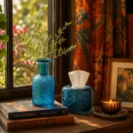 گلدان ساحل دکوری شیشه‌ای رنگی ۱۵ سانتی‌متر