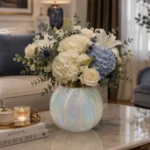 گلدان شیشه‌ای دکوراتیو رومیزی مدل توپی برگی سایز 14 و 21 و 24