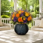 گلدان شیشه‌ای دکوراتیو رومیزی مدل توپی برگی سایز 14 و 21 و 24
