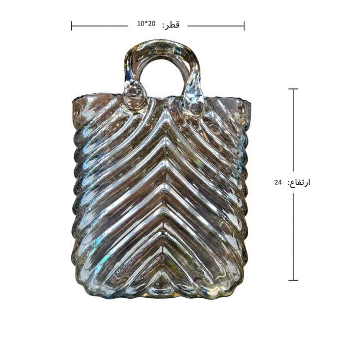 گلدان شیشه ای دست ساز دکوری مدل کیف گندم گریژ ۲۴ سانتی