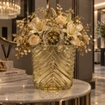 گلدان شیشه ای دست ساز دکوری مدل کیف گندم گریژ ۲۴ سانتی