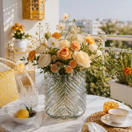 گلدان شیشه ای دست ساز دکوری مدل کیف گندم گریژ ۲۴ سانتی