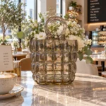 گلدان شیشه ای دکوری مدل کیف آسمان صنایع دستی دسته دار